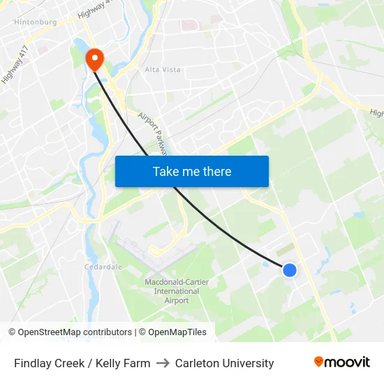 Findlay Creek / Kelly Farm to Carleton University map