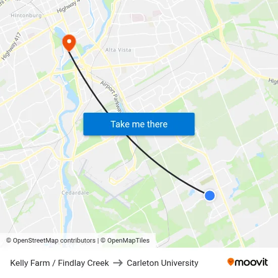Kelly Farm / Findlay Creek to Carleton University map