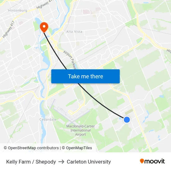 Kelly Farm / Shepody to Carleton University map