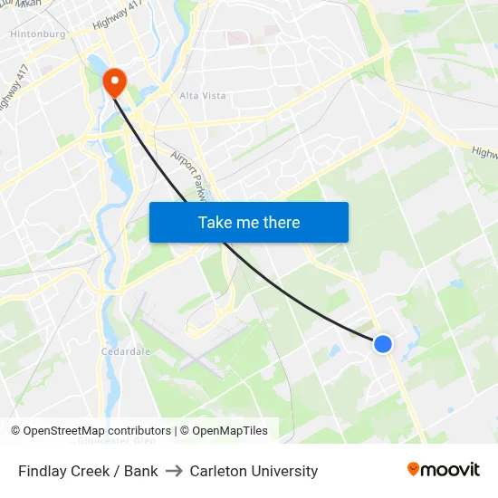 Findlay Creek / Bank to Carleton University map