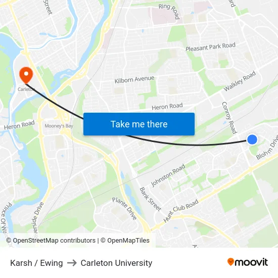 Karsh / Ewing to Carleton University map