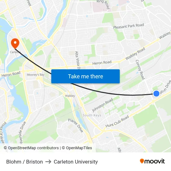 Blohm / Briston to Carleton University map