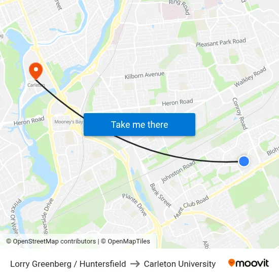 Lorry Greenberg / Huntersfield to Carleton University map