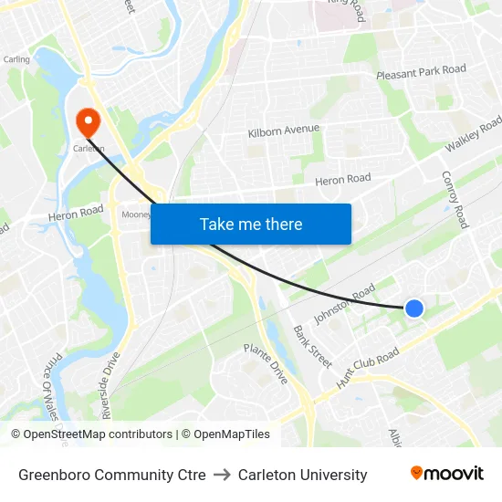 Greenboro Community Ctre to Carleton University map