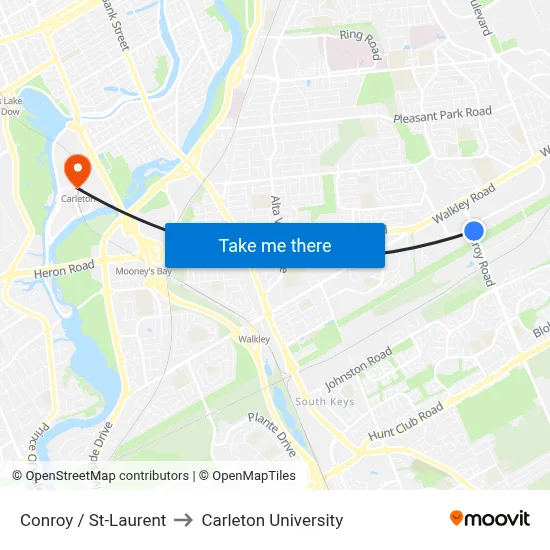 Conroy / St-Laurent to Carleton University map