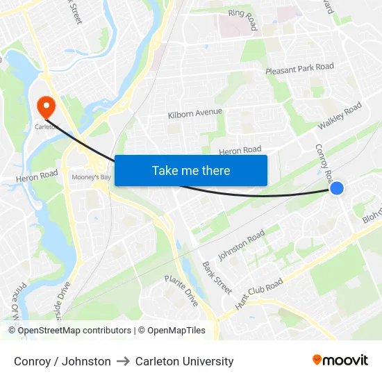 Conroy / Johnston to Carleton University map