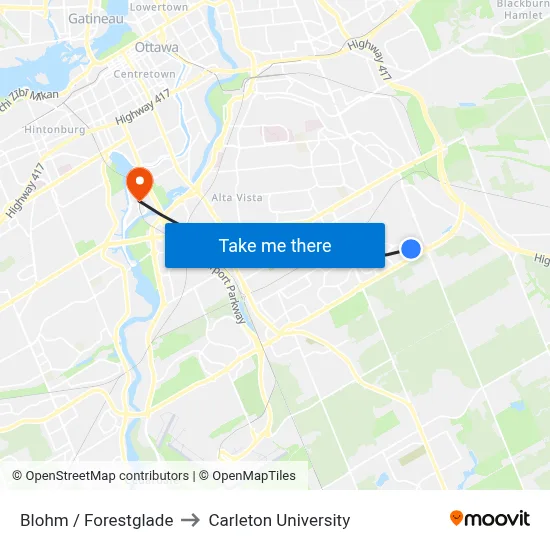 Blohm / Forestglade to Carleton University map