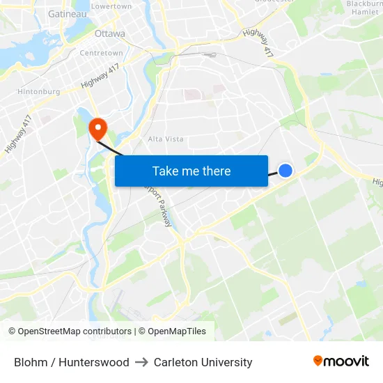 Blohm / Hunterswood to Carleton University map