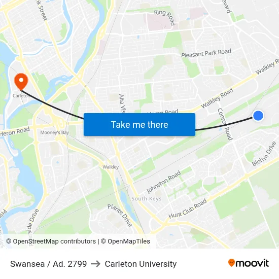 Swansea / Ad. 2799 to Carleton University map