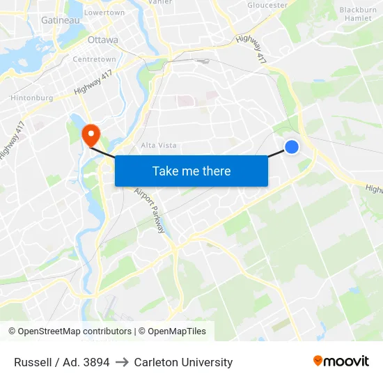 Russell / Ad. 3894 to Carleton University map