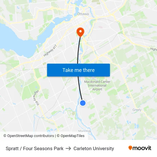 Spratt / Four Seasons Park to Carleton University map