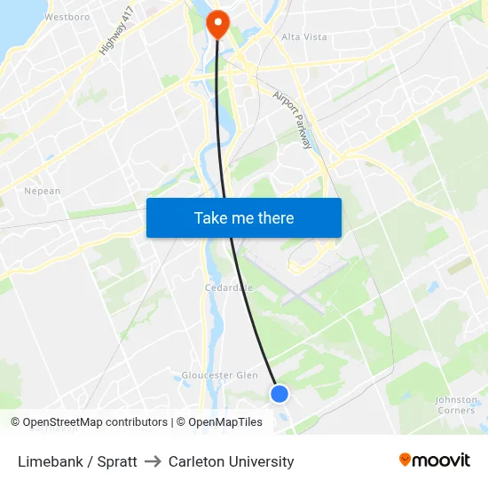 Limebank / Spratt to Carleton University map