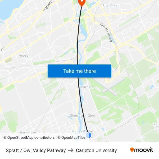 Spratt / Owl Valley Pathway to Carleton University map