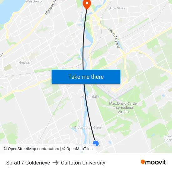 Spratt / Goldeneye to Carleton University map