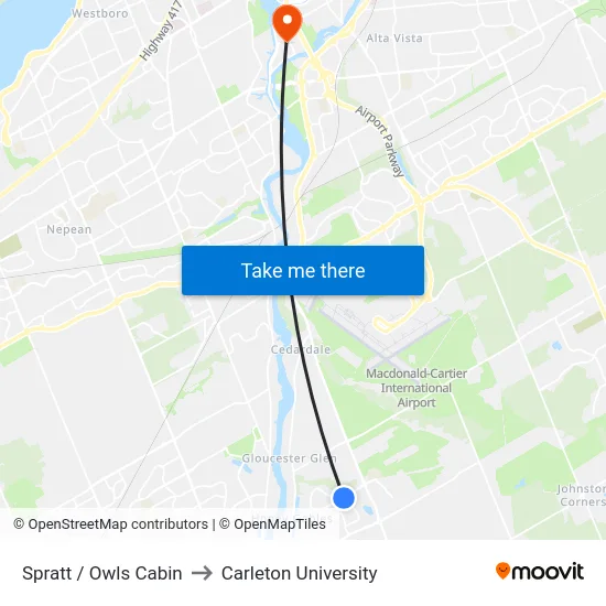 Spratt / Owls Cabin to Carleton University map