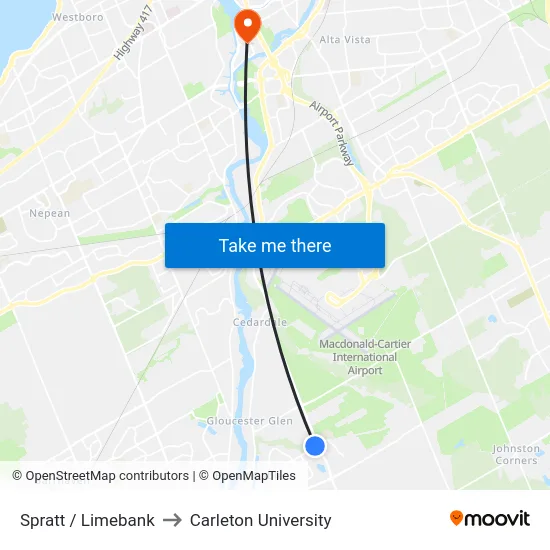 Spratt / Limebank to Carleton University map