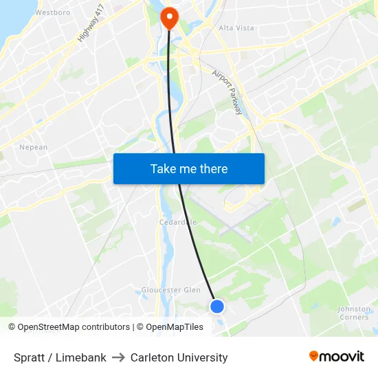 Spratt / Limebank to Carleton University map