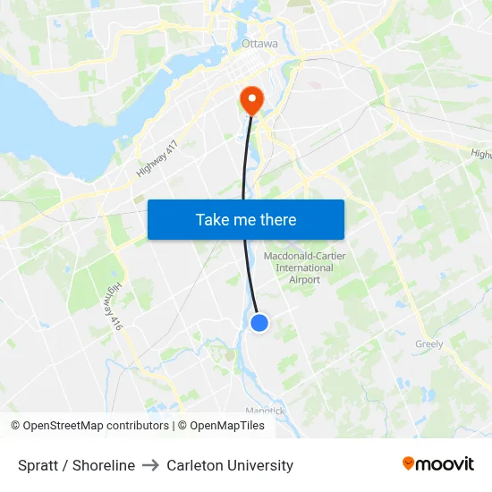 Spratt / Shoreline to Carleton University map