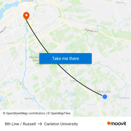 8th Line / Russell to Carleton University map