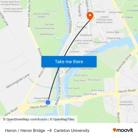 Heron / Heron Bridge to Carleton University map