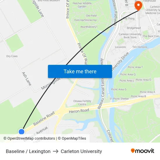 Baseline / Lexington to Carleton University map