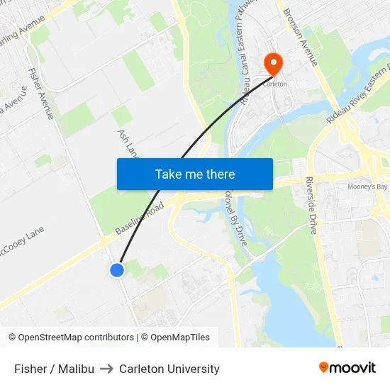Fisher / Malibu to Carleton University map