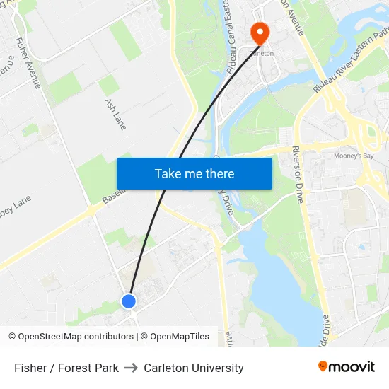 Fisher / Forest Park to Carleton University map