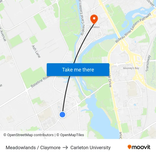 Meadowlands / Claymore to Carleton University map