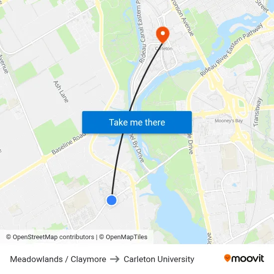 Meadowlands / Claymore to Carleton University map