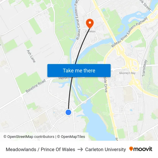 Meadowlands / Prince Of Wales to Carleton University map