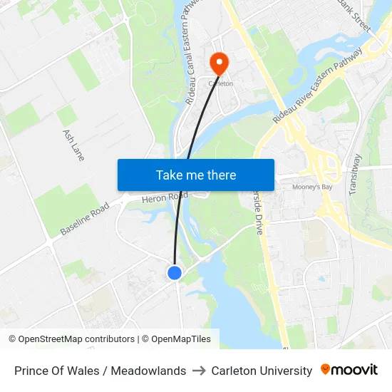 Prince Of Wales / Meadowlands to Carleton University map