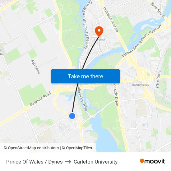 Prince Of Wales / Dynes to Carleton University map