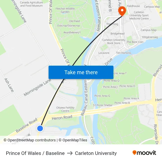 Prince Of Wales / Baseline to Carleton University map