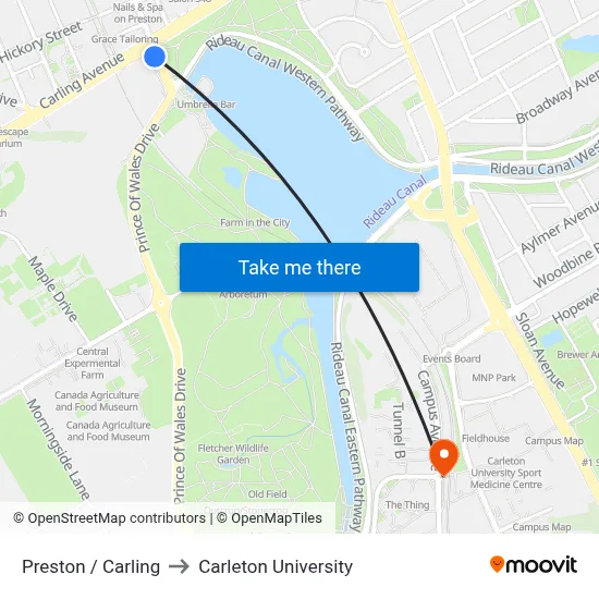 Preston / Carling to Carleton University map