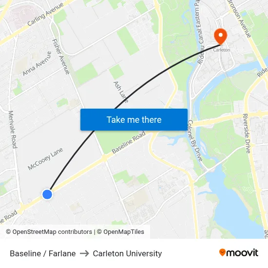 Baseline / Farlane to Carleton University map