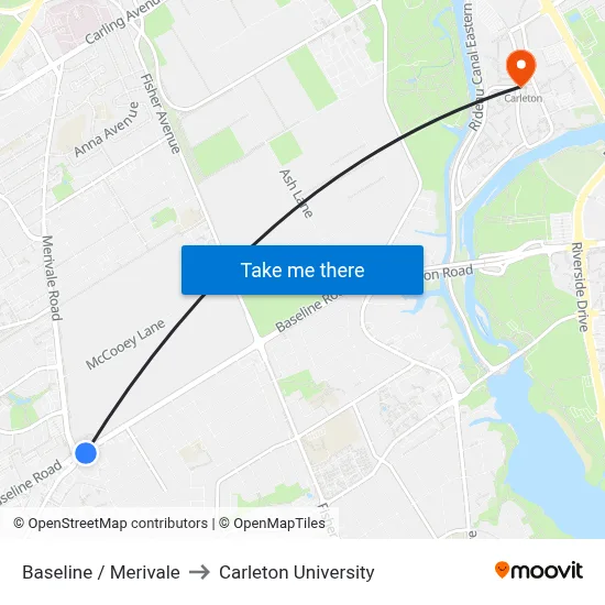 Baseline / Merivale to Carleton University map