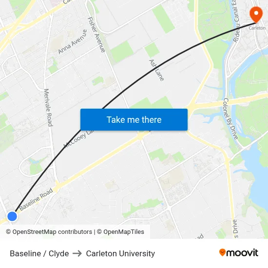 Baseline / Clyde to Carleton University map