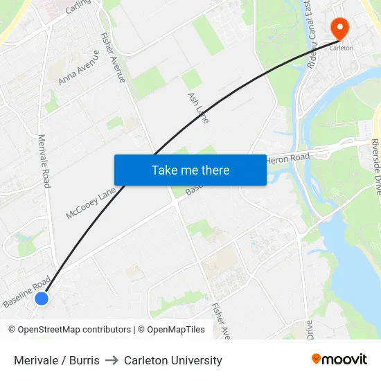Merivale / Burris to Carleton University map