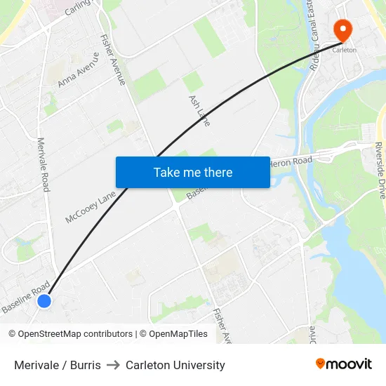 Merivale / Burris to Carleton University map