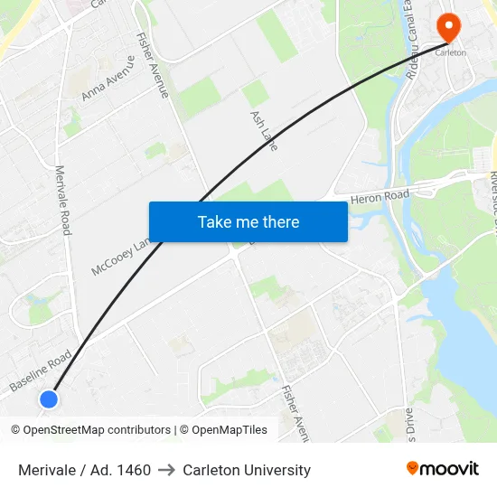 Merivale / Ad. 1460 to Carleton University map