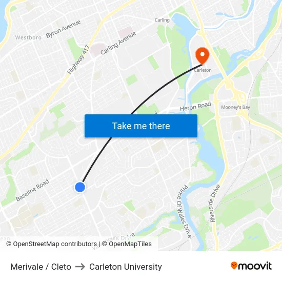 Merivale / Cleto to Carleton University map