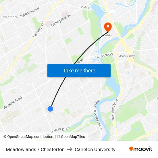 Meadowlands / Chesterton to Carleton University map