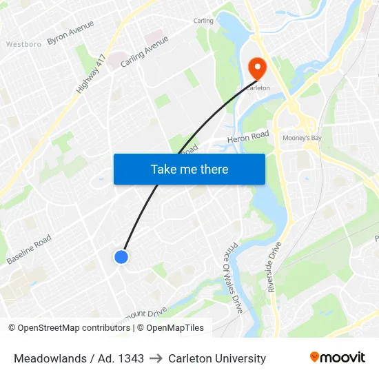 Meadowlands / Ad. 1343 to Carleton University map