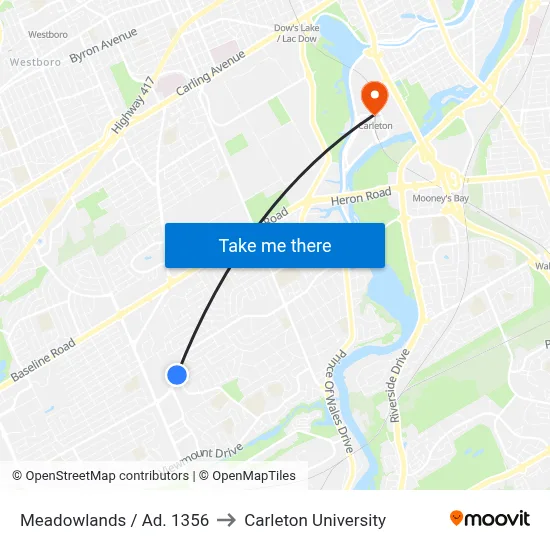 Meadowlands / Ad. 1356 to Carleton University map