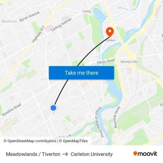 Meadowlands / Tiverton to Carleton University map