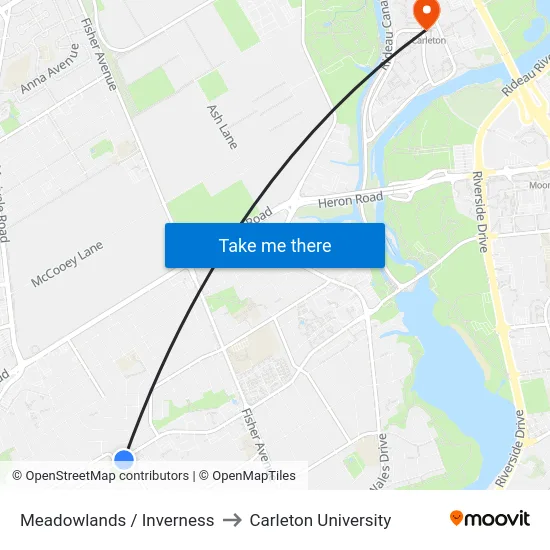 Meadowlands / Inverness to Carleton University map