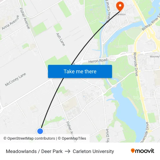 Meadowlands / Deer Park to Carleton University map