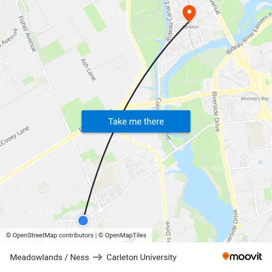 Meadowlands / Ness to Carleton University map