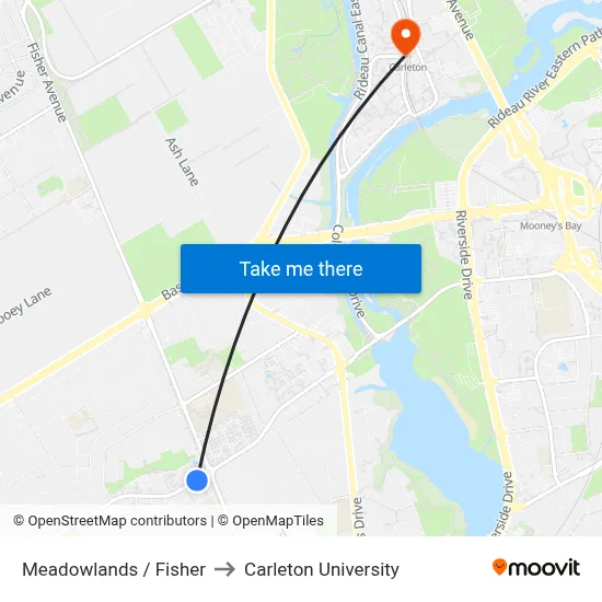 Meadowlands / Fisher to Carleton University map
