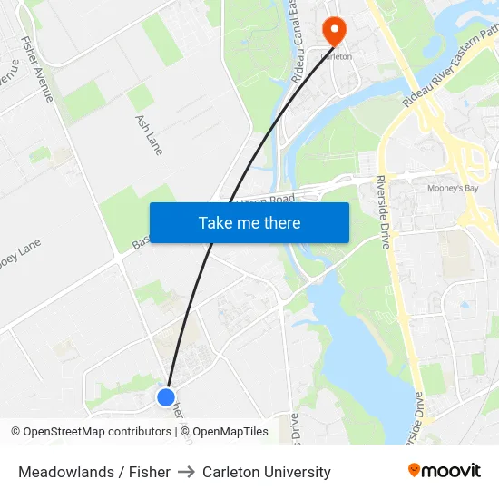 Meadowlands / Fisher to Carleton University map